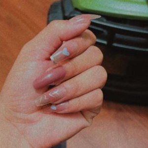 deadstock ombre pink and white heart with silver french long coffin nails